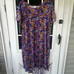 LuLaRoe Short-Sleeve Maxi Dress in Purple, Blue & Yellow Geometric Print